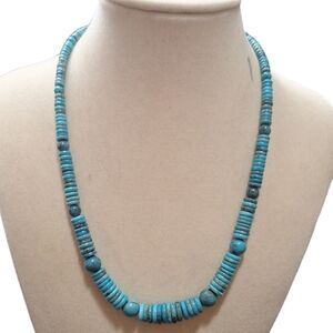 Jay King DTR Graduated Turquoise Disks  Sterling Silver Necklace 18-21"